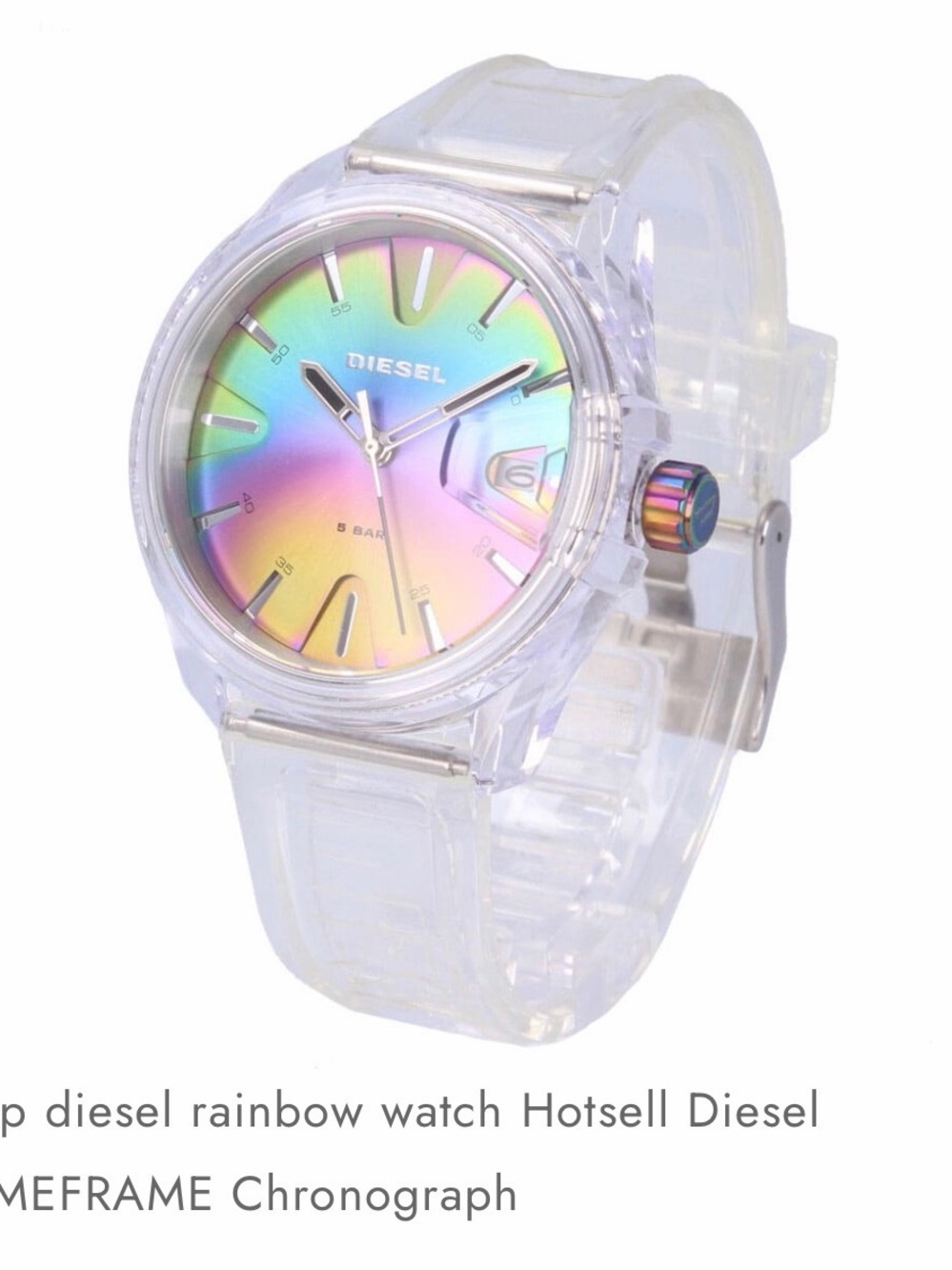 Diesel Clear Strap Watch with Iridescent Rainbow Dial